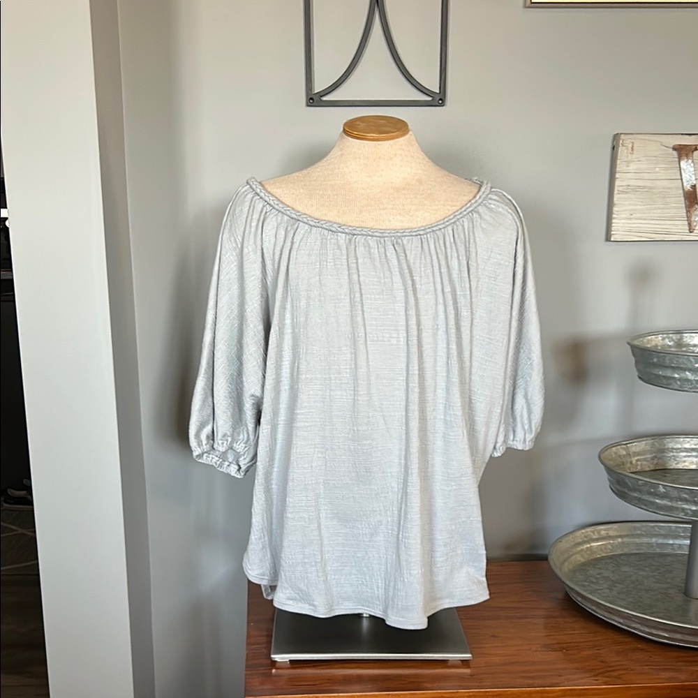 Max Studio Gray Puff Sleeve Smocked Blouse